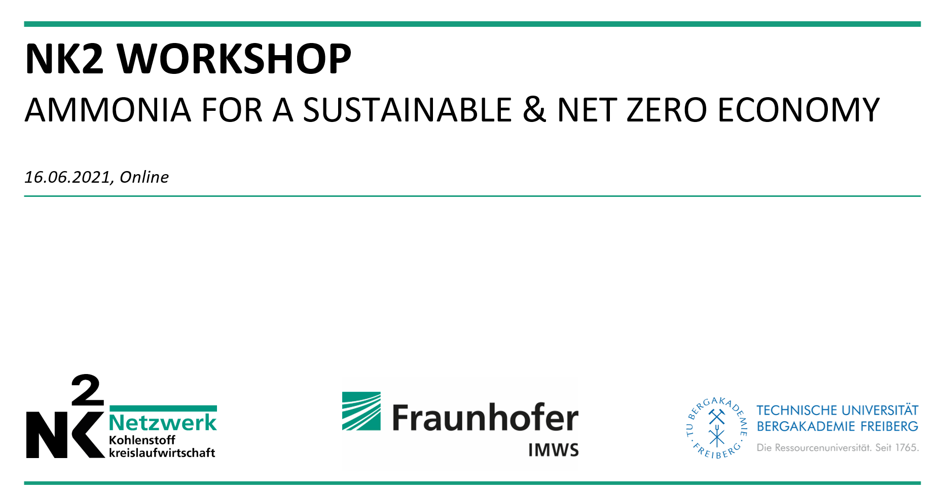 Slide with titel of workshop and logo of NK2, Fraunhofer IMWS and TUBAF